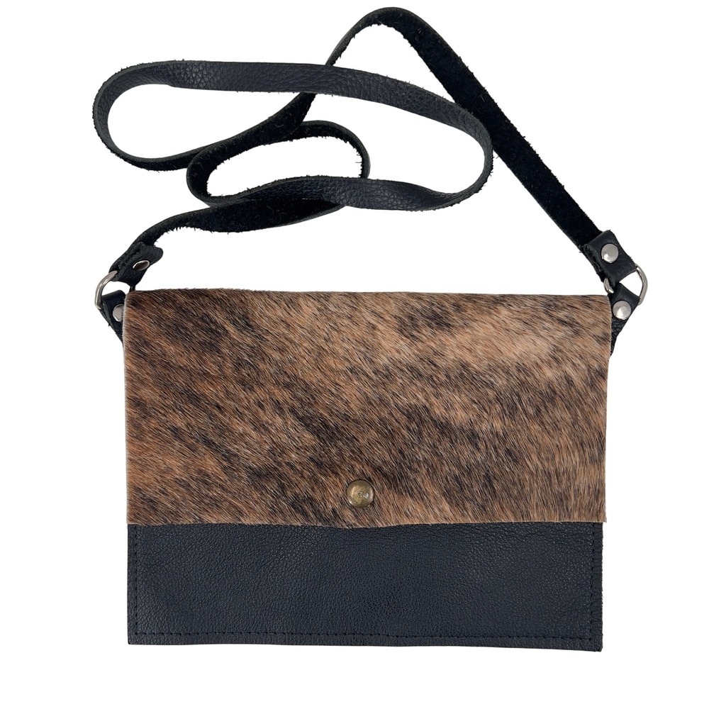 Hair On Cowhide Leather Crossbody Bag Brindle Black Western Coastal Cowgirl